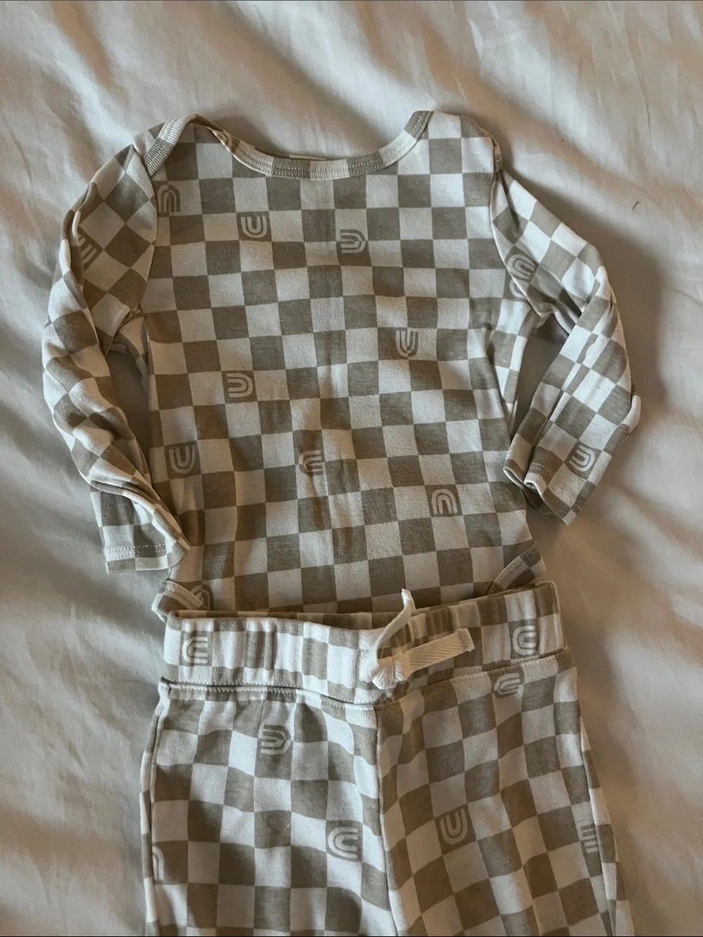 Neutral Check 9M & Dinosaur Kids 6M Pajama Set - Beige/Grey 2 sets